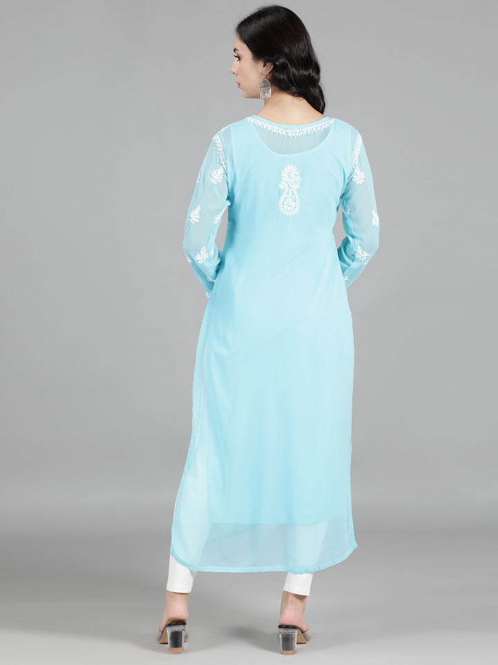 Sky Blue Georgette Chikan Kurta & Inner Slip