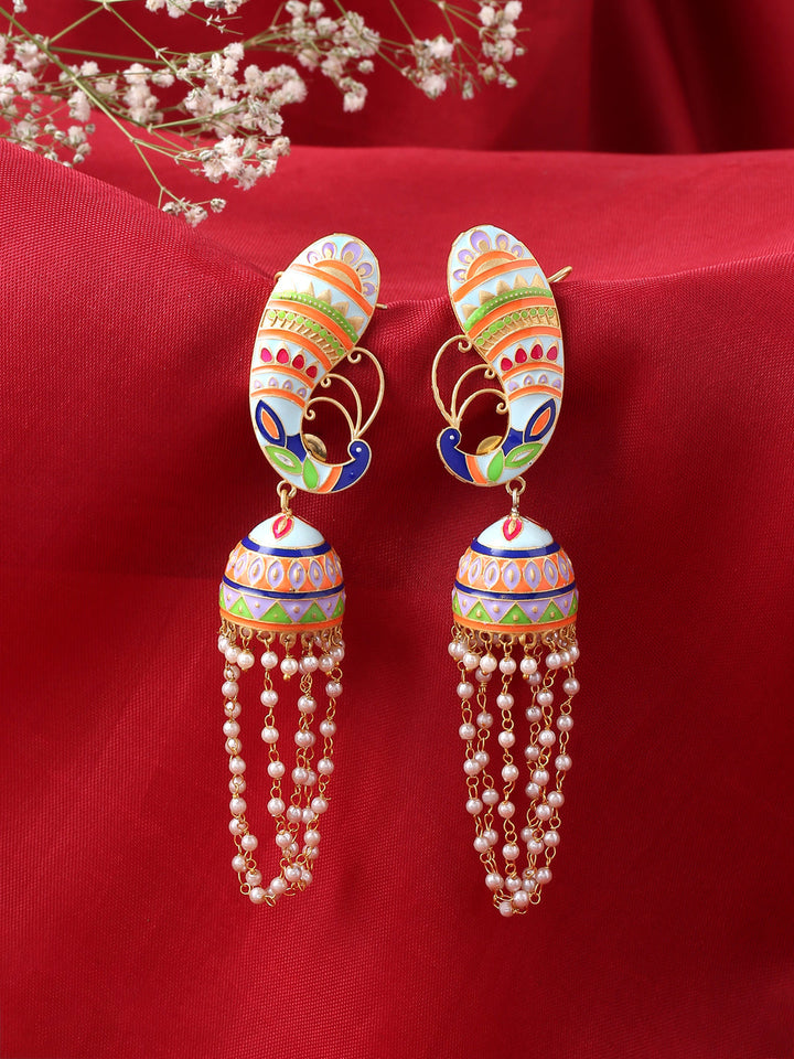 Sky Meenakari Peacock Jhumka Earrings