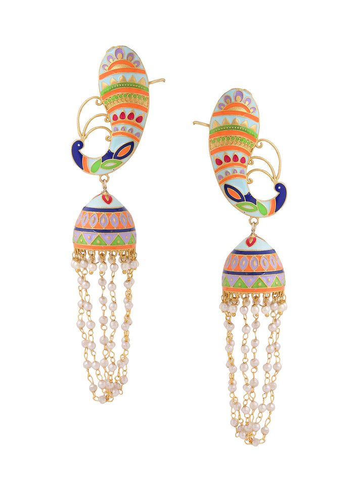 Sky Meenakari Peacock Jhumka Earrings