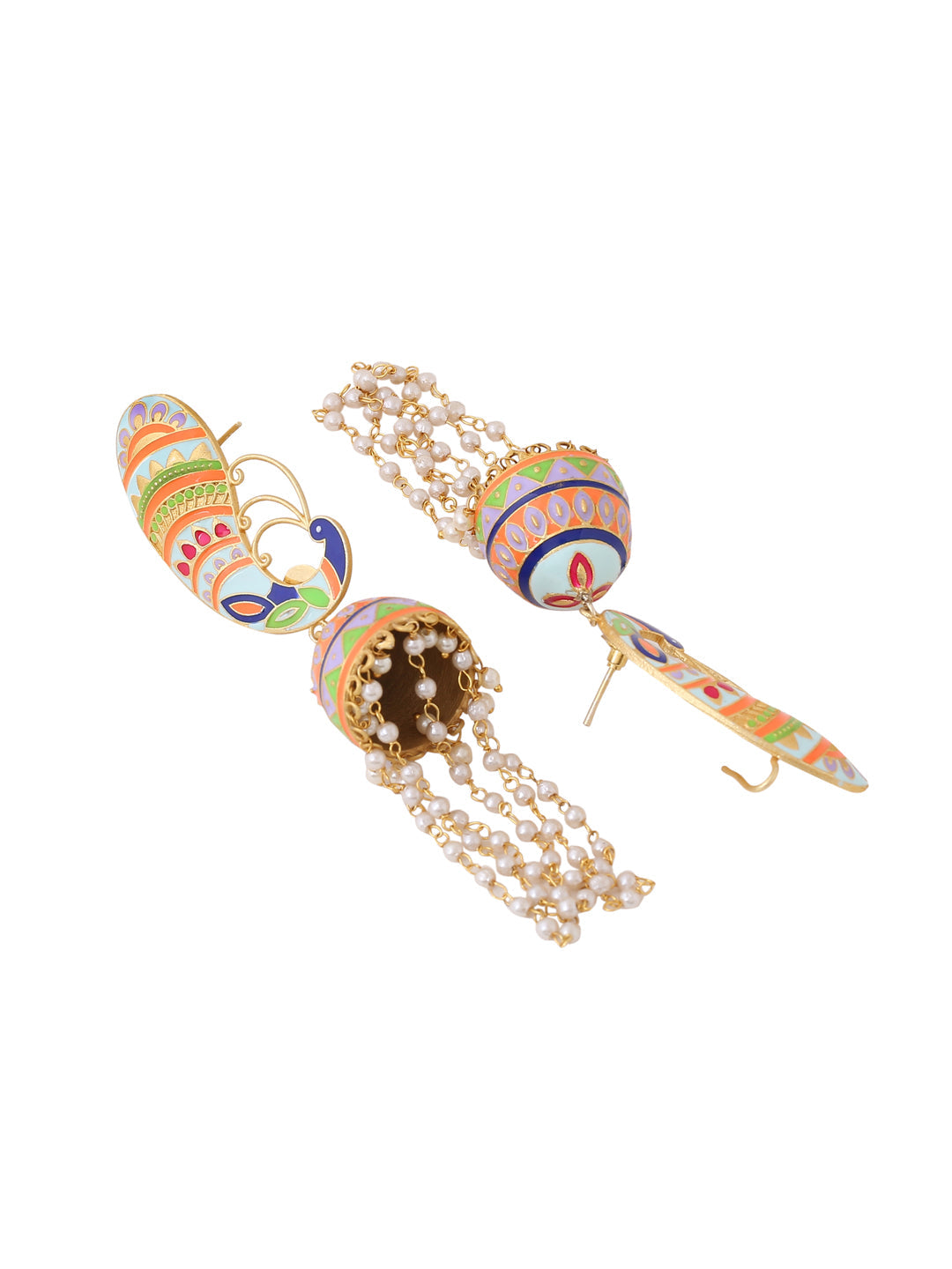 Sky Meenakari Peacock Jhumka Earrings