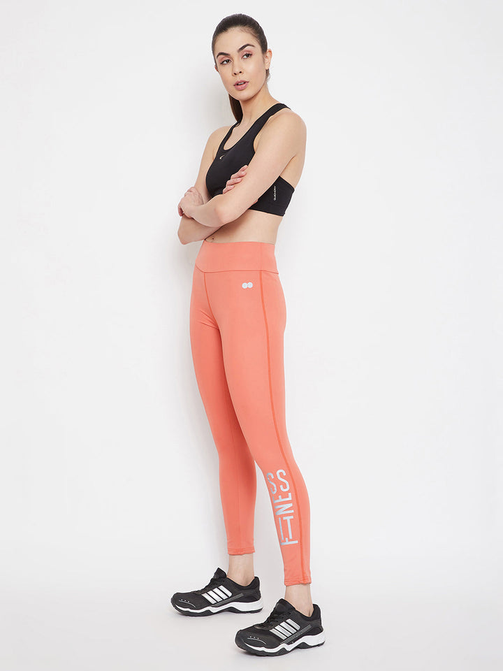 Snug Fit Ankle-Length Tights In Coral Orange