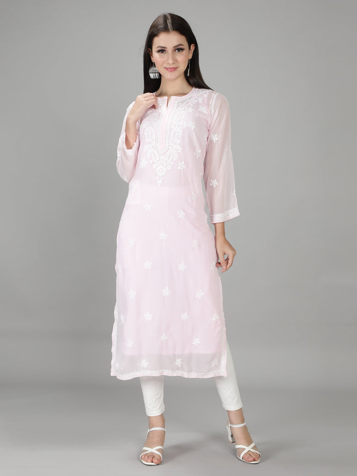 Soft Pink Georgette Chikan Kurta & Inner Slip