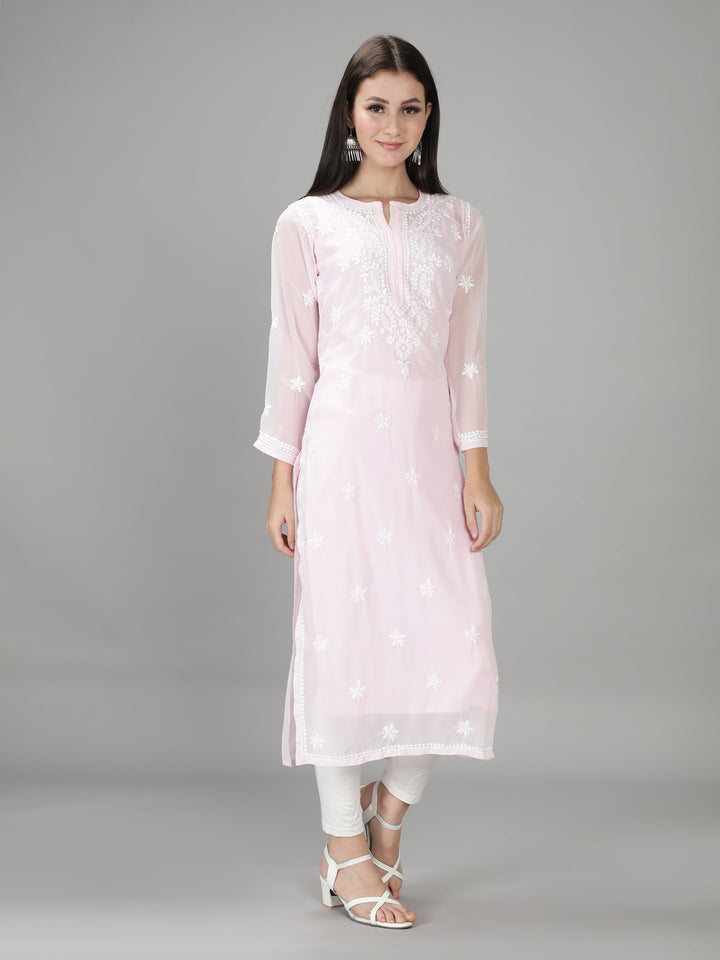 Soft Pink Georgette Chikan Kurta & Inner Slip