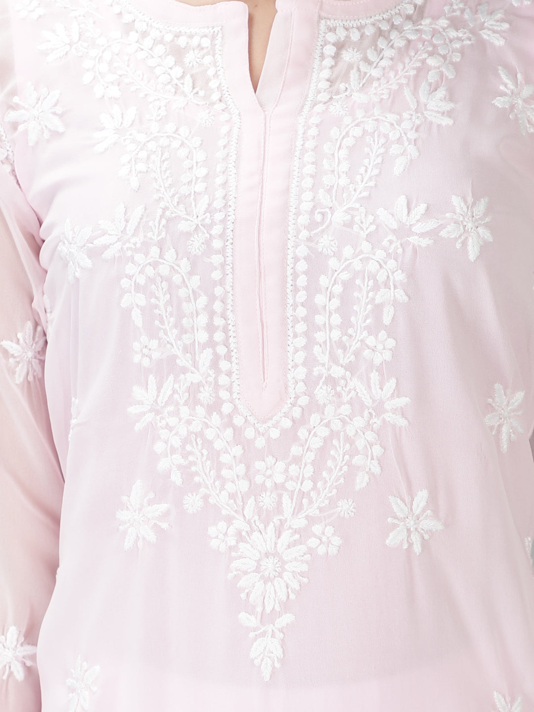 Soft Pink Georgette Chikan Kurta & Inner Slip