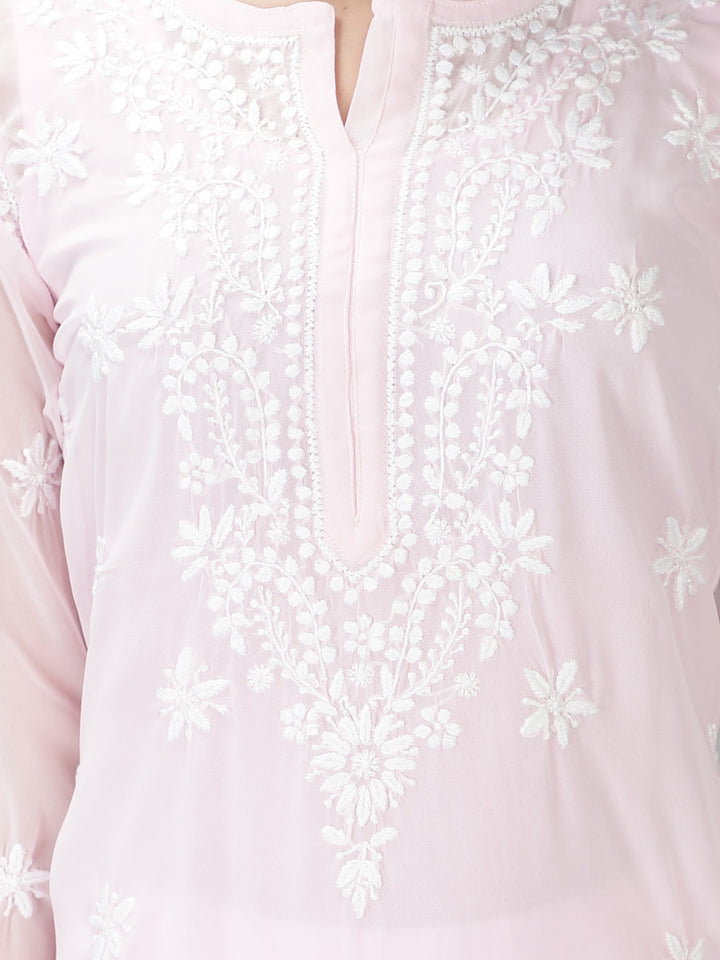 Soft Pink Georgette Chikan Kurta & Inner Slip