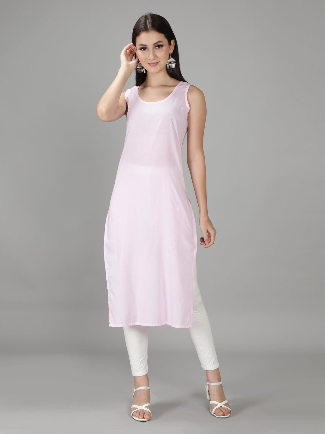 Soft Pink Georgette Chikan Kurta & Inner Slip