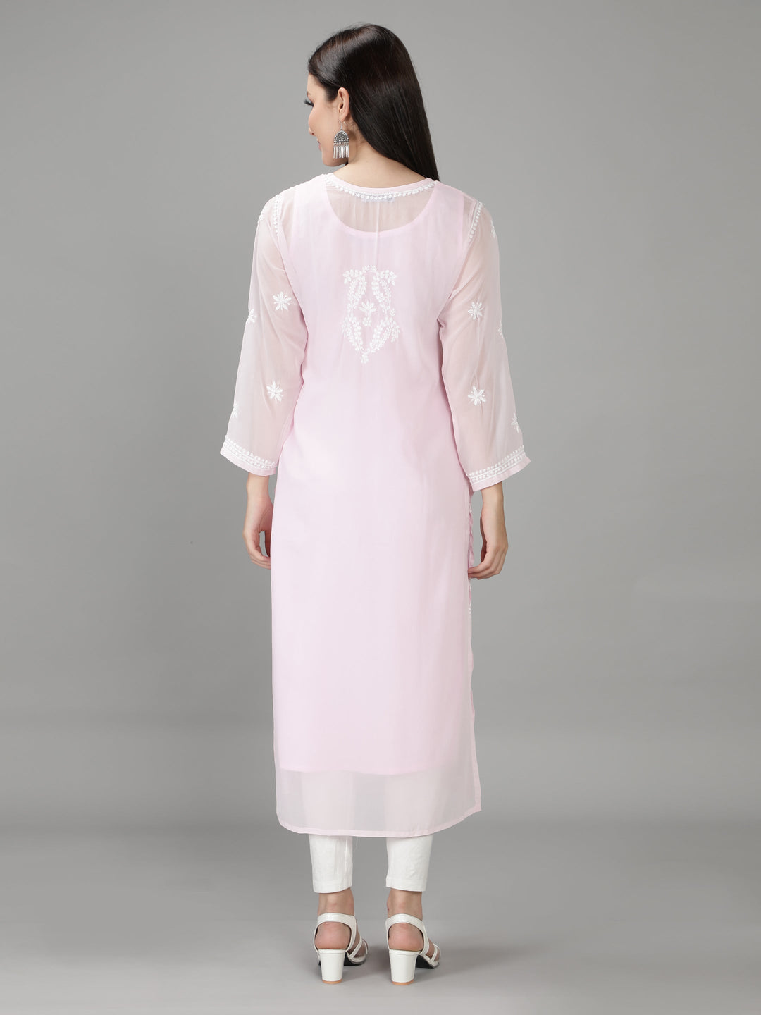 Soft Pink Georgette Chikan Kurta & Inner Slip