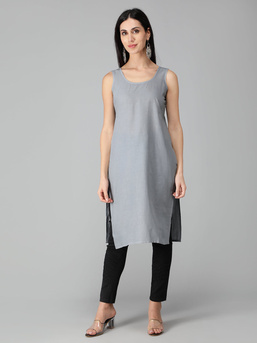 Spanish-Grey-Georgette-Chikan-Kurta-with-Slip