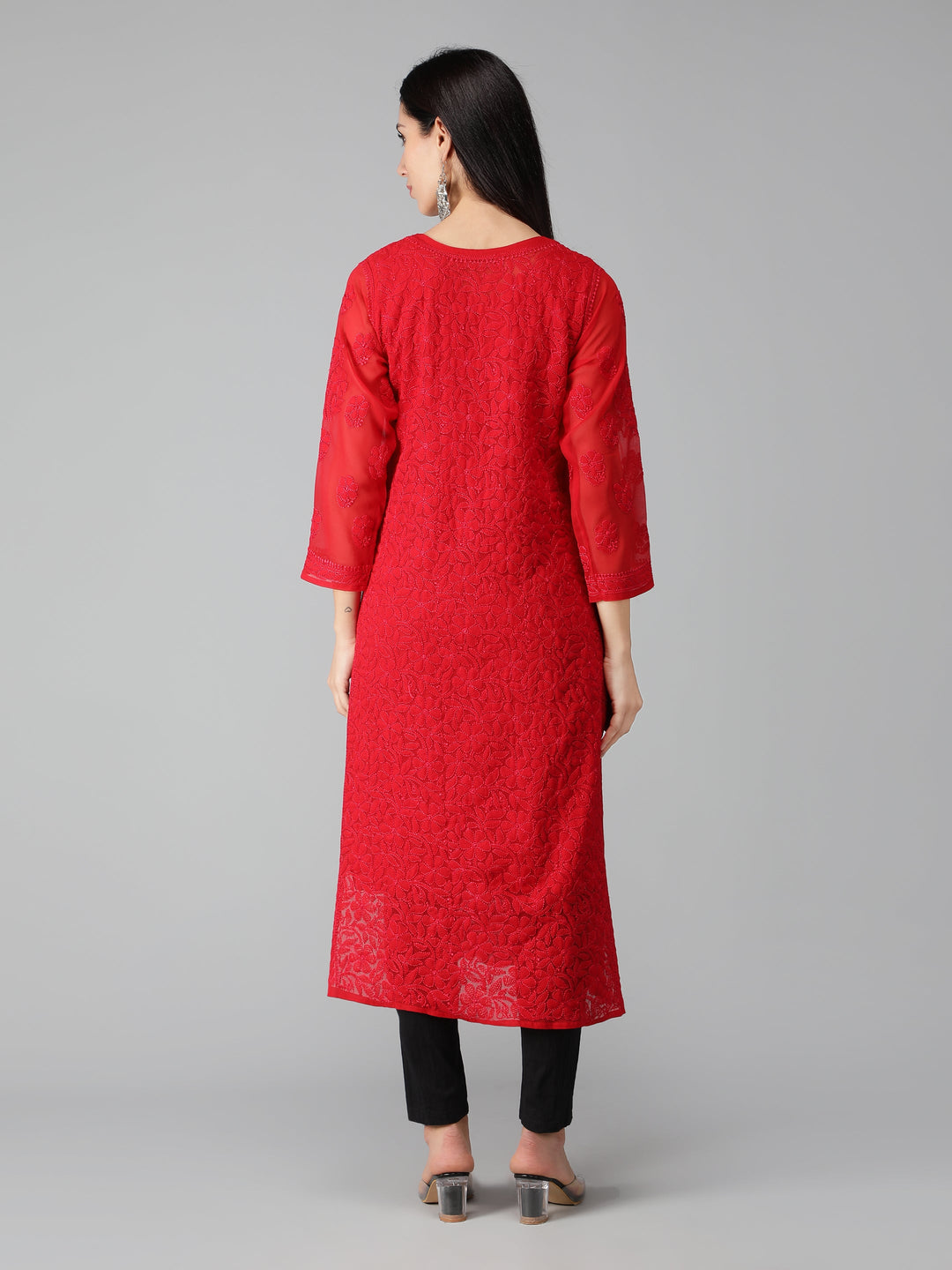 Spanish-Red-Georgette-Chikan-Kurta-with-Slip