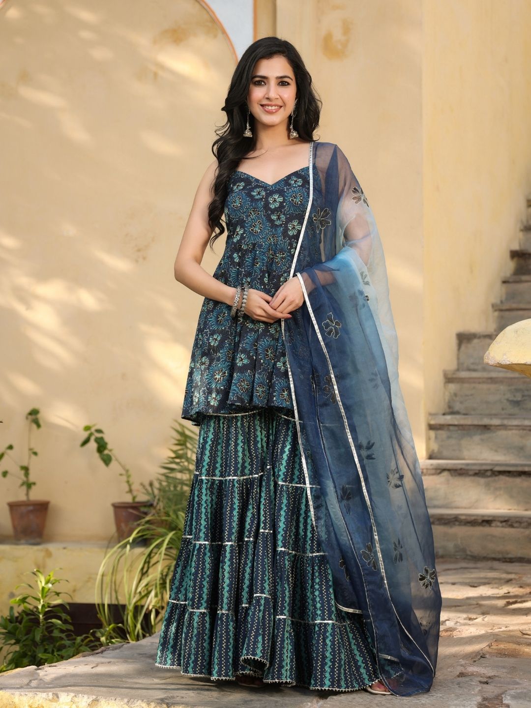 Spruce-Blue-Cotton-Sharara-Set-with-Dupatta