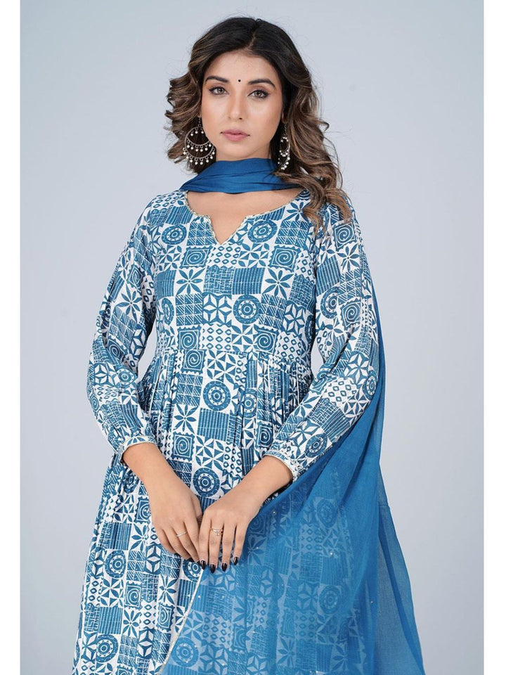 Steel Blue Silk Gathered Anarkali Kurta Set