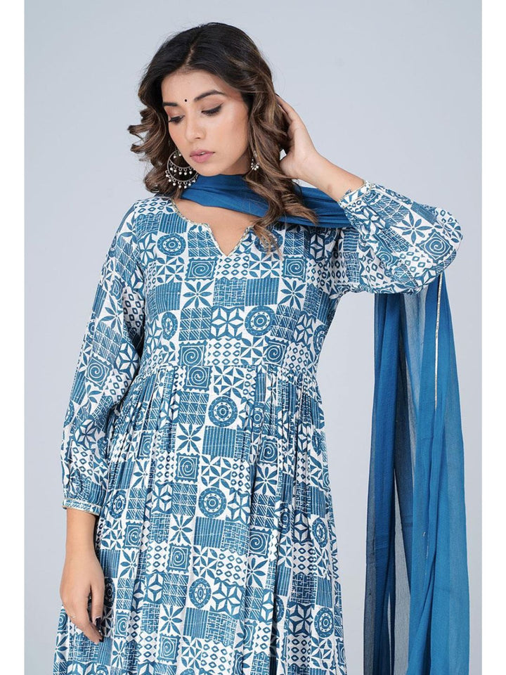 Steel Blue Silk Gathered Anarkali Kurta Set