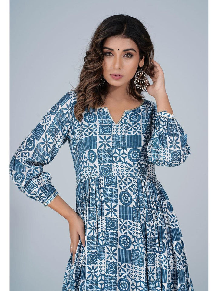 Steel Blue Silk Gathered Anarkali Kurta Set