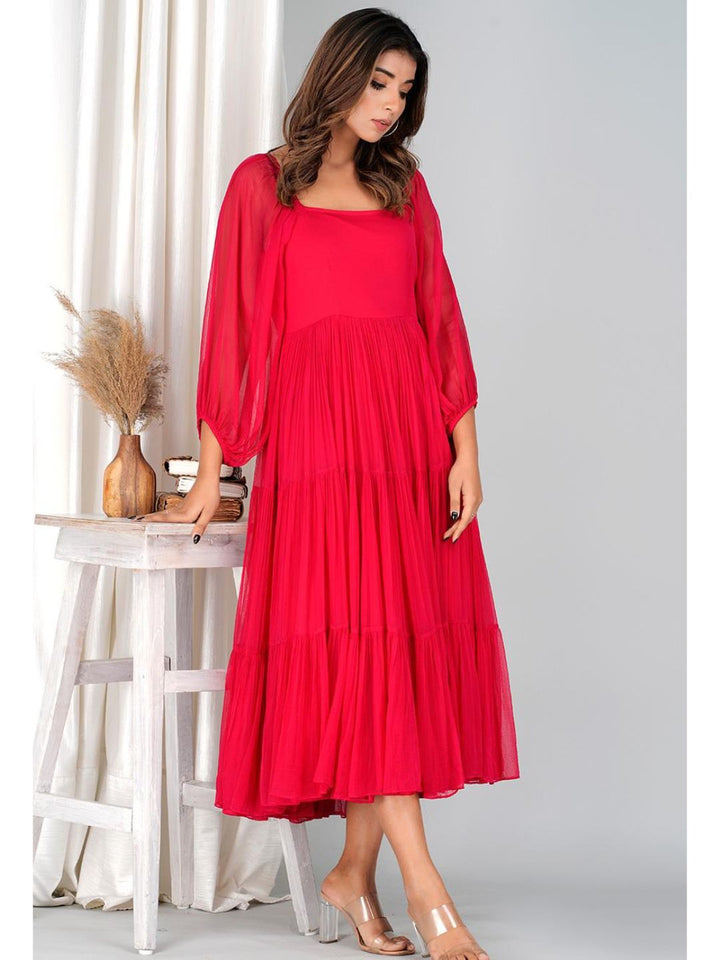 Strawberry Pink Chiffon Long Tiered Dress