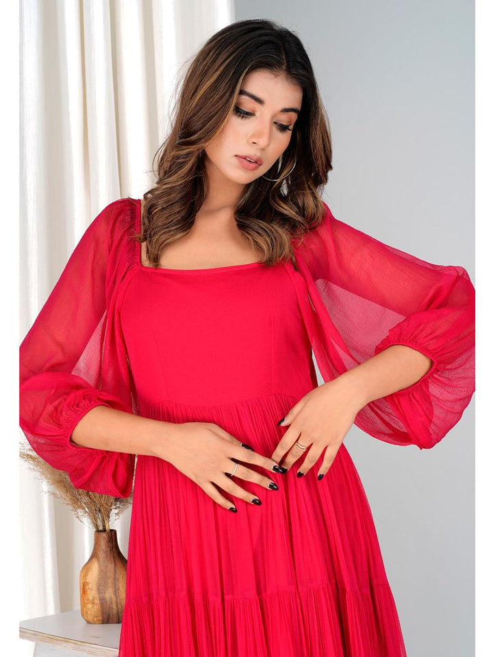 Strawberry Pink Chiffon Long Tiered Dress