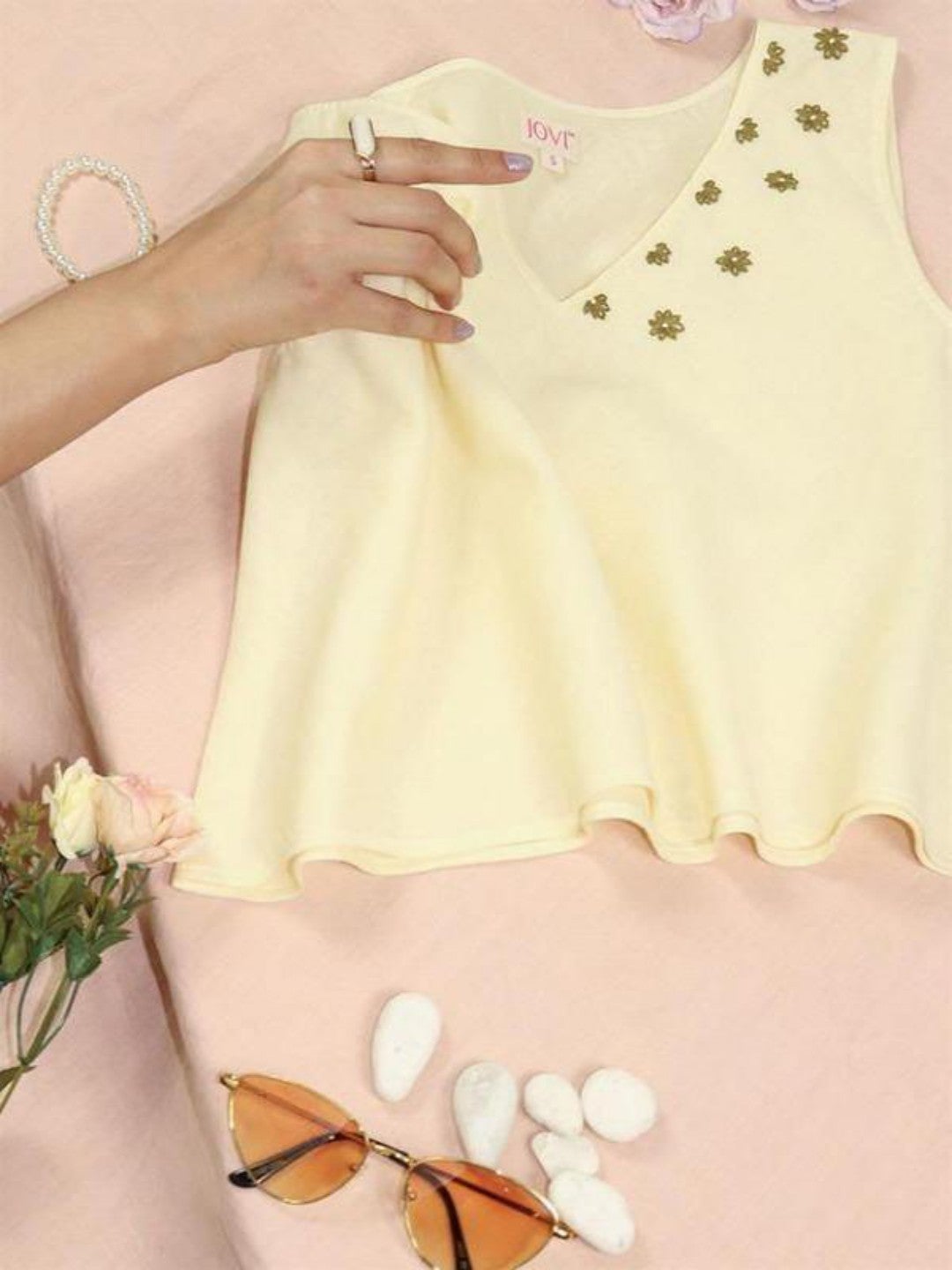 Summer-V-Neck-Embroidered-Tops-In-Cream