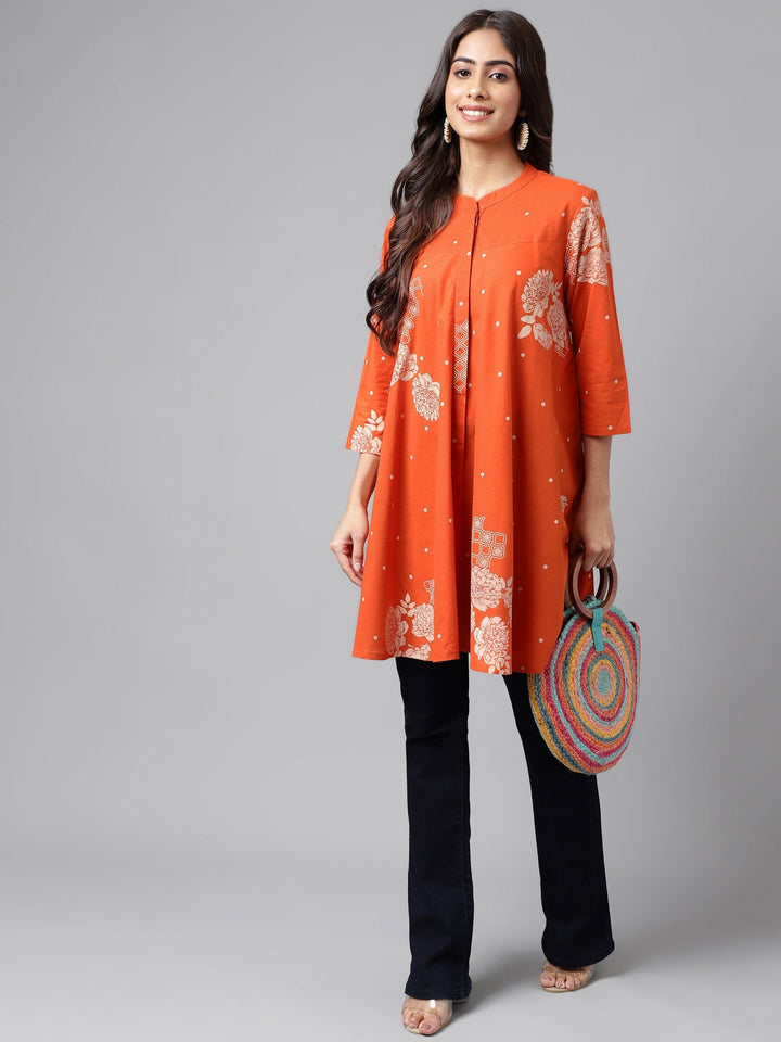 ZERESOUQ-Sunset-Orange-Printed-Mandarin-Tunic-Kurta