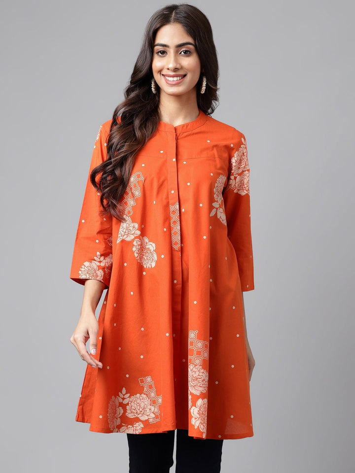 ZERESOUQ-Sunset-Orange-Printed-Mandarin-Tunic-Kurta