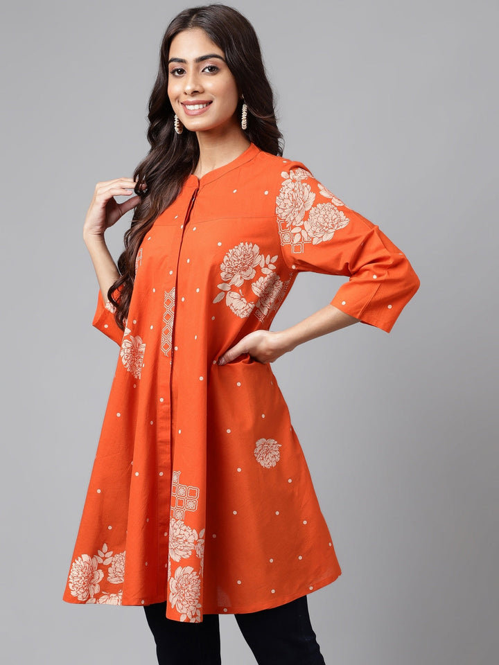 ZERESOUQ-Sunset-Orange-Printed-Mandarin-Tunic-Kurta