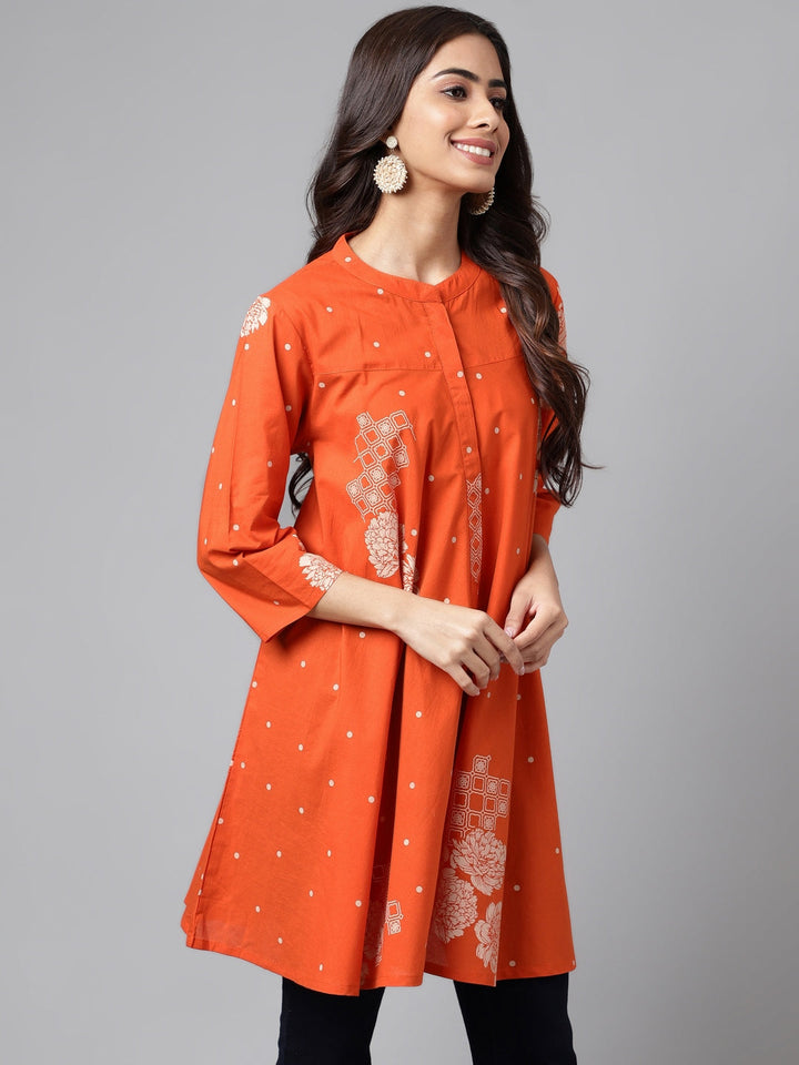 ZERESOUQ-Sunset-Orange-Printed-Mandarin-Tunic-Kurta