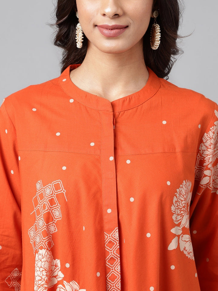 ZERESOUQ-Sunset-Orange-Printed-Mandarin-Tunic-Kurta