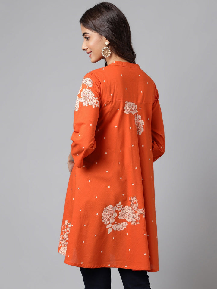 ZERESOUQ-Sunset-Orange-Printed-Mandarin-Tunic-Kurta