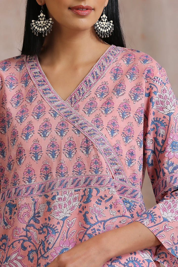 Pink Cotton Hand Block Printed Tunic Top