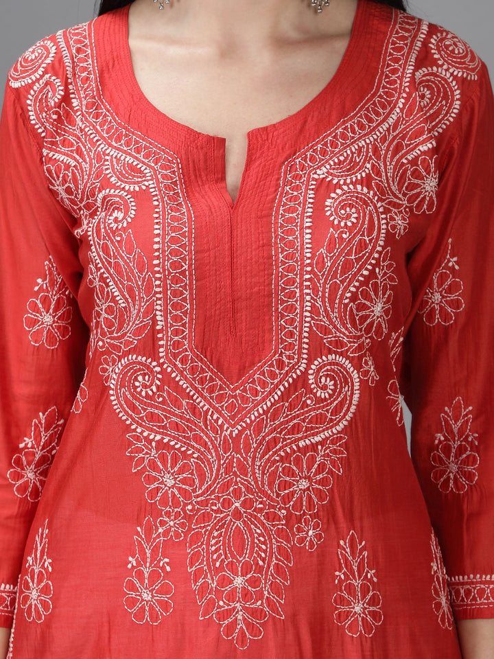 Tart-Red-Chanderi-Kurta-in-White-Threadwork