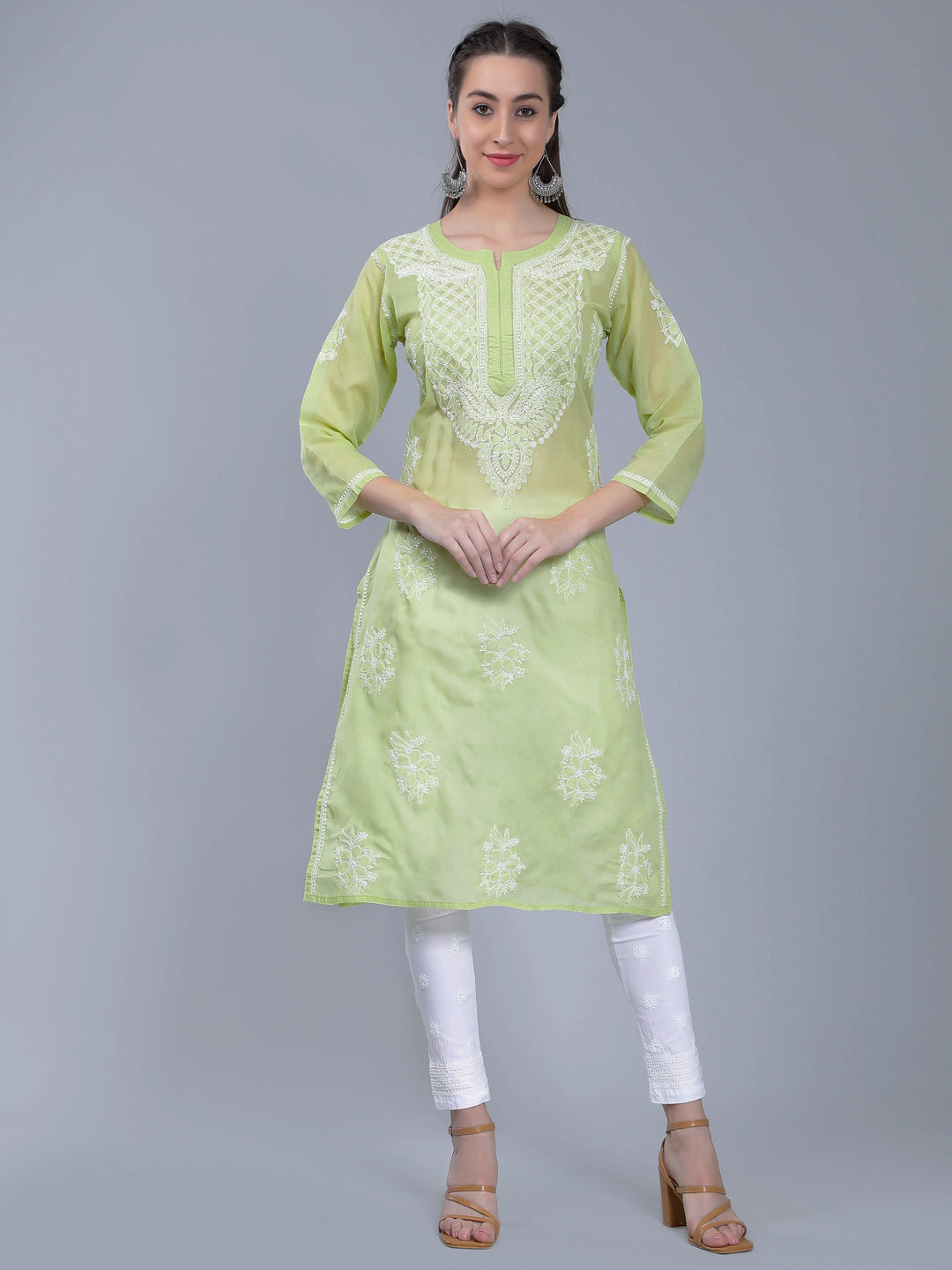 Tea-Green-Terivoile-Cotton-Chikankari-Kurta