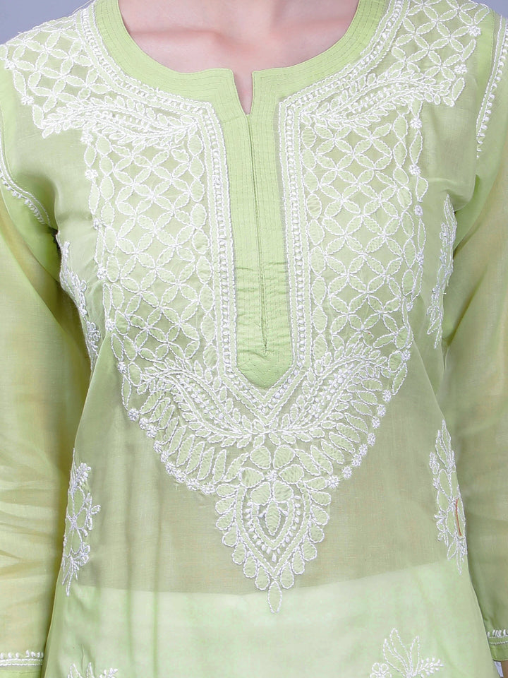 Tea-Green-Terivoile-Cotton-Chikankari-Kurta