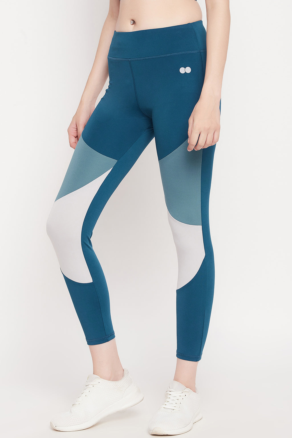 Teal Blue Snug-Fit High-Rise Colourblocked Active Tights