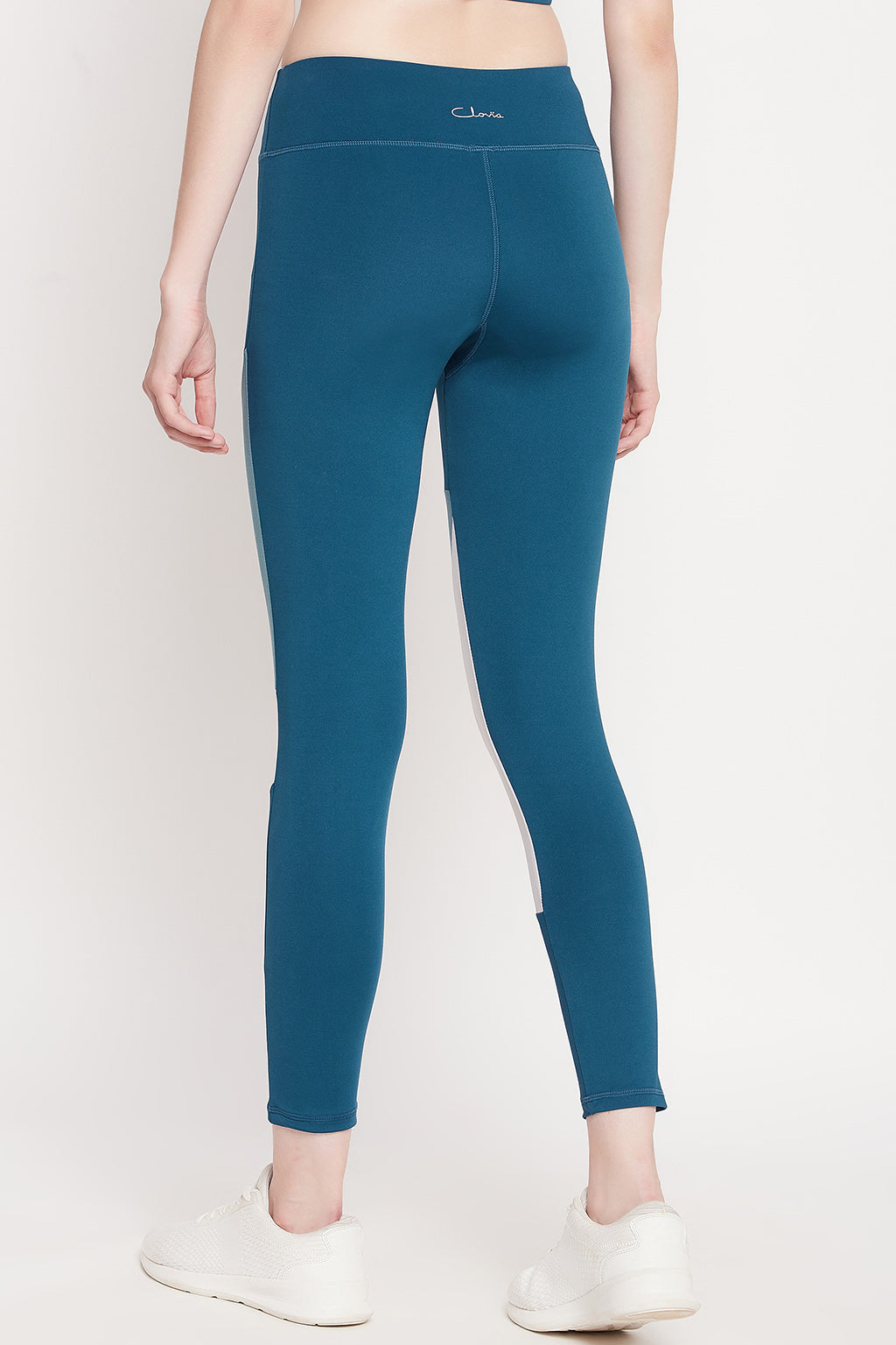 Teal Blue Snug-Fit High-Rise Colourblocked Active Tights