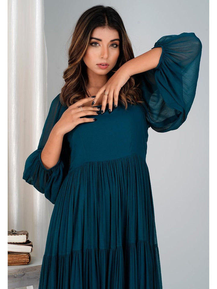 Teal Chiffon Long Tiered Dress