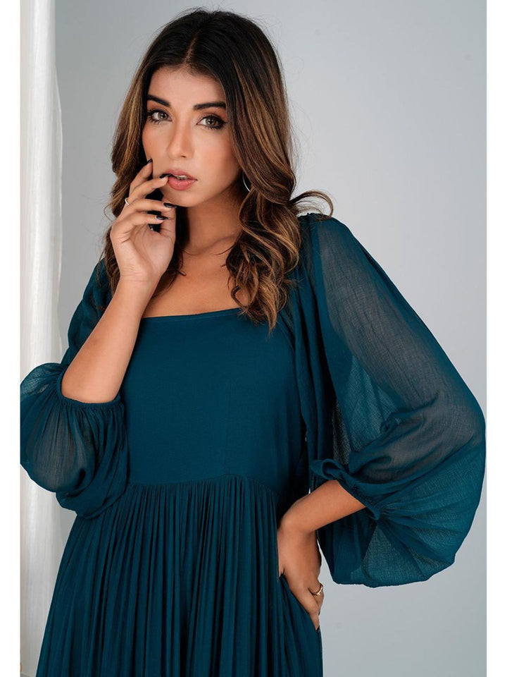 Teal Chiffon Long Tiered Dress