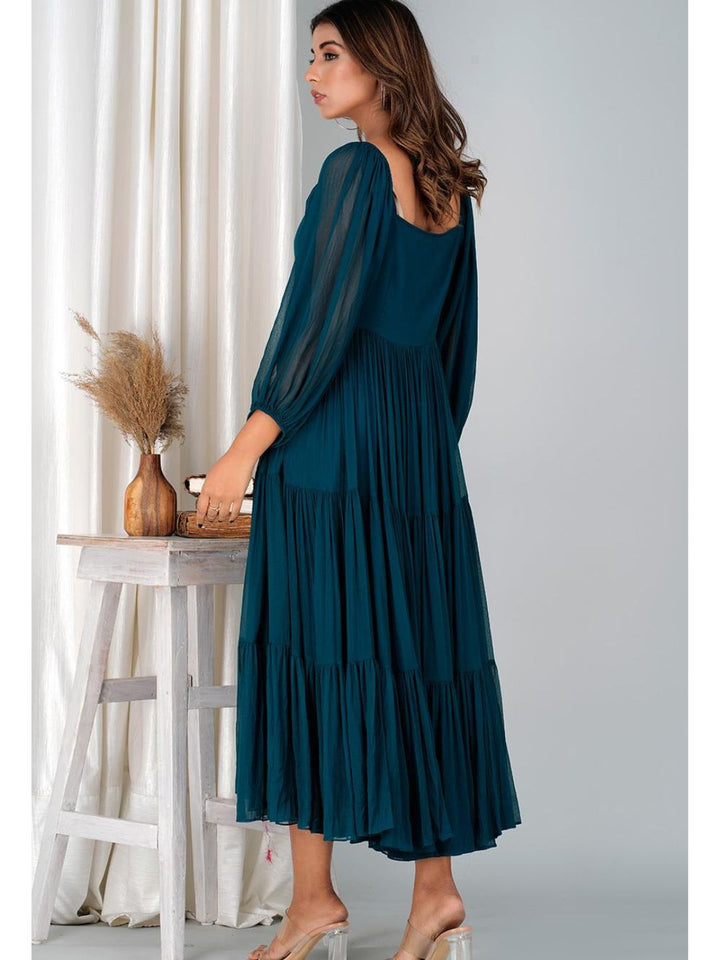 Teal Chiffon Long Tiered Dress