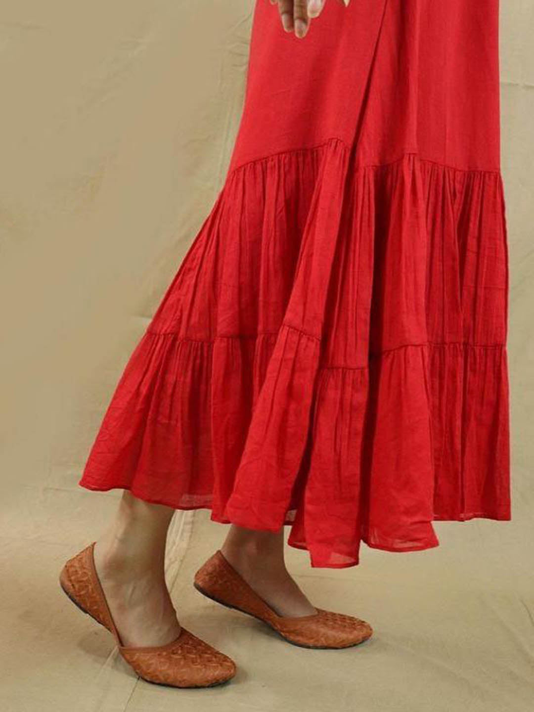 Embroidered-Mulmul-Red-A-Line-Ruby-Dress