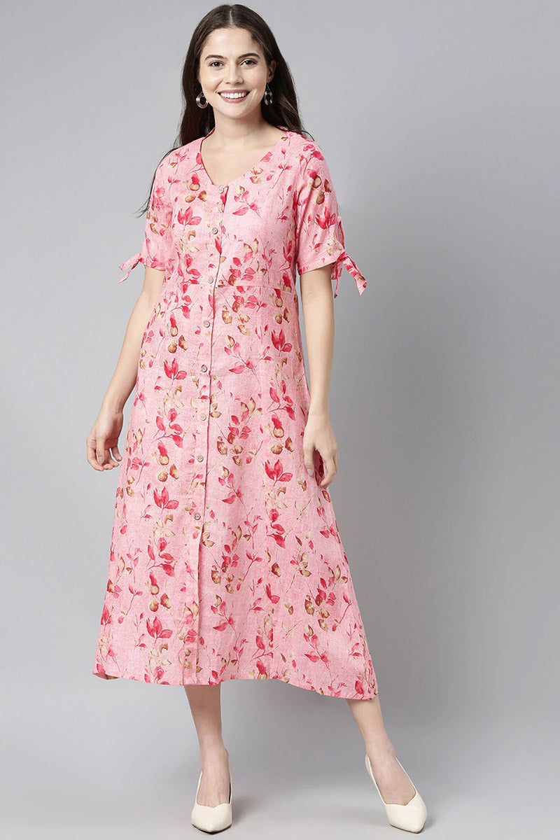 ZERESOUQ-Pink-Cotton-Floral-Printed-Maxi-Shirt-Dress
