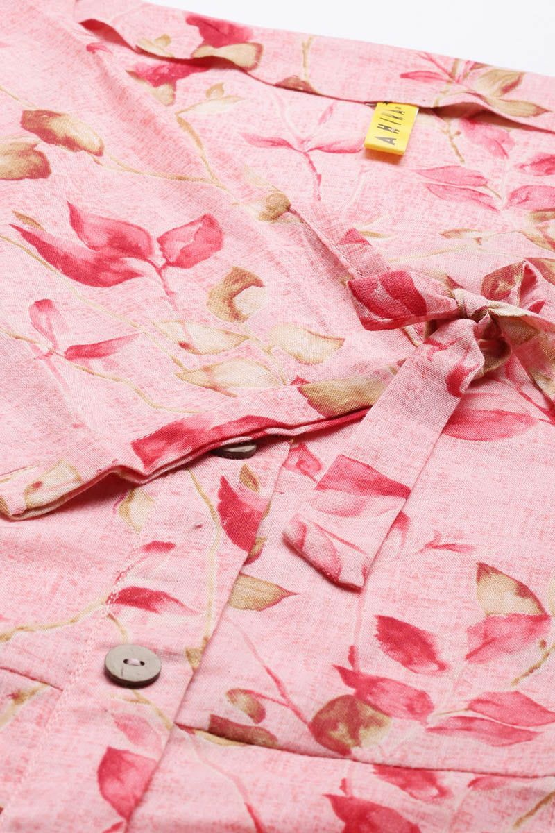ZERESOUQ-Pink-Cotton-Floral-Printed-Maxi-Shirt-Dress