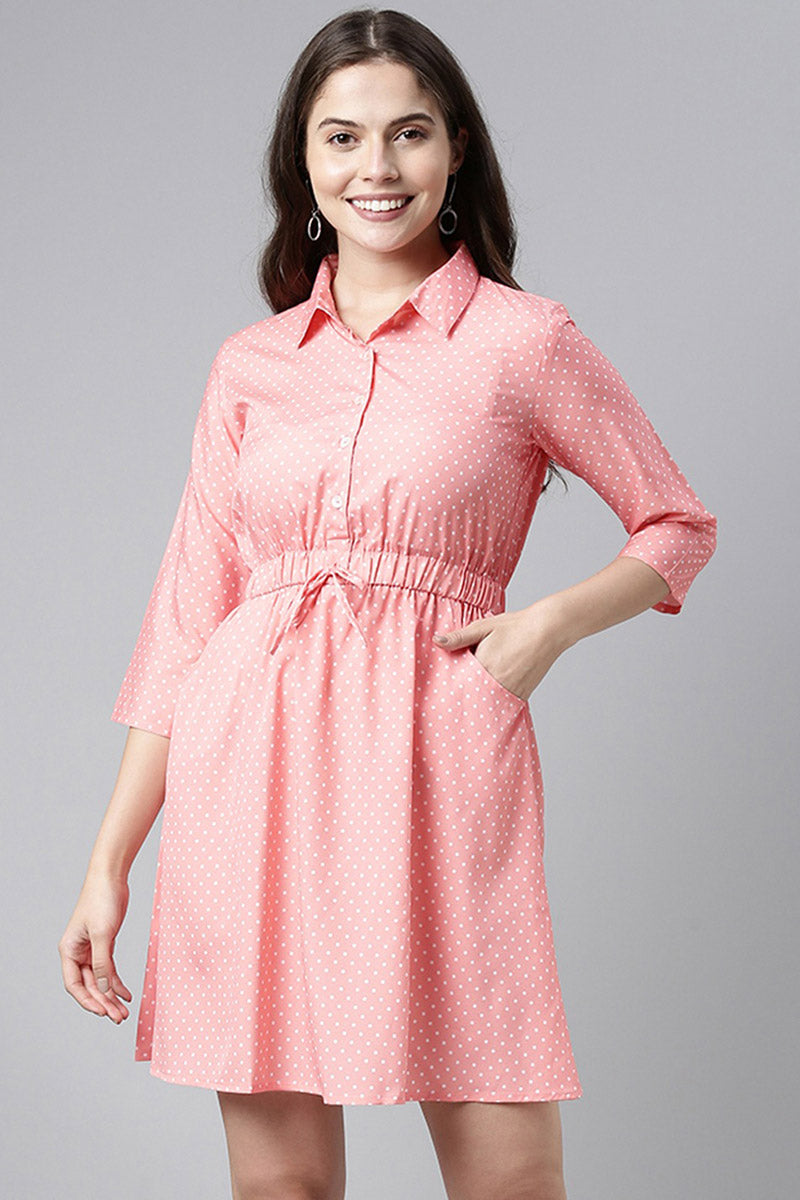ZERESOUQ-Pink-Crepe-Polka-Dots-Printed-Mini-Dress