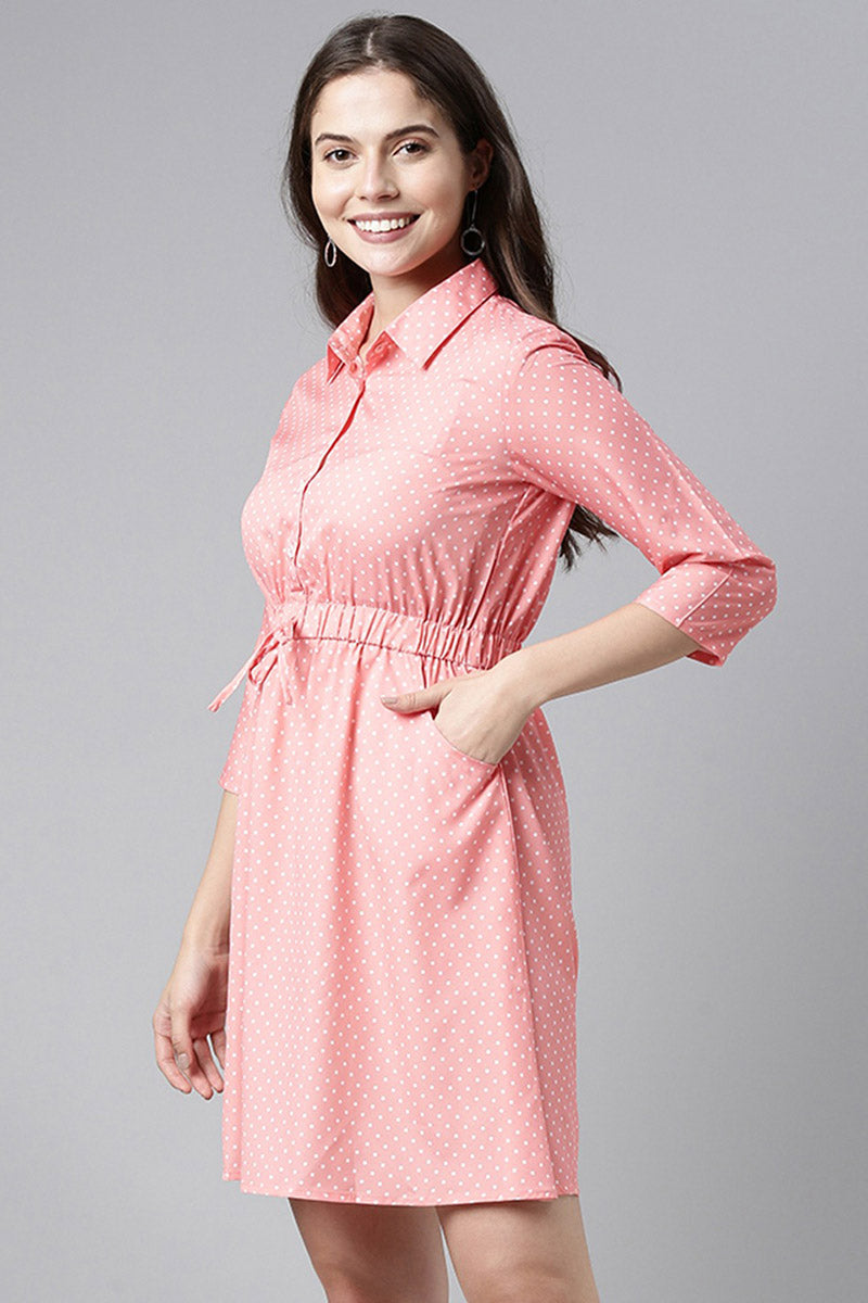 ZERESOUQ-Pink-Crepe-Polka-Dots-Printed-Mini-Dress