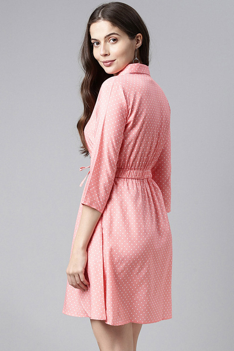 ZERESOUQ-Pink-Crepe-Polka-Dots-Printed-Mini-Dress