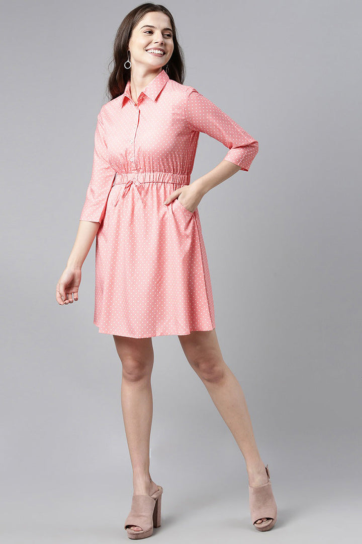 ZERESOUQ-Pink-Crepe-Polka-Dots-Printed-Mini-Dress