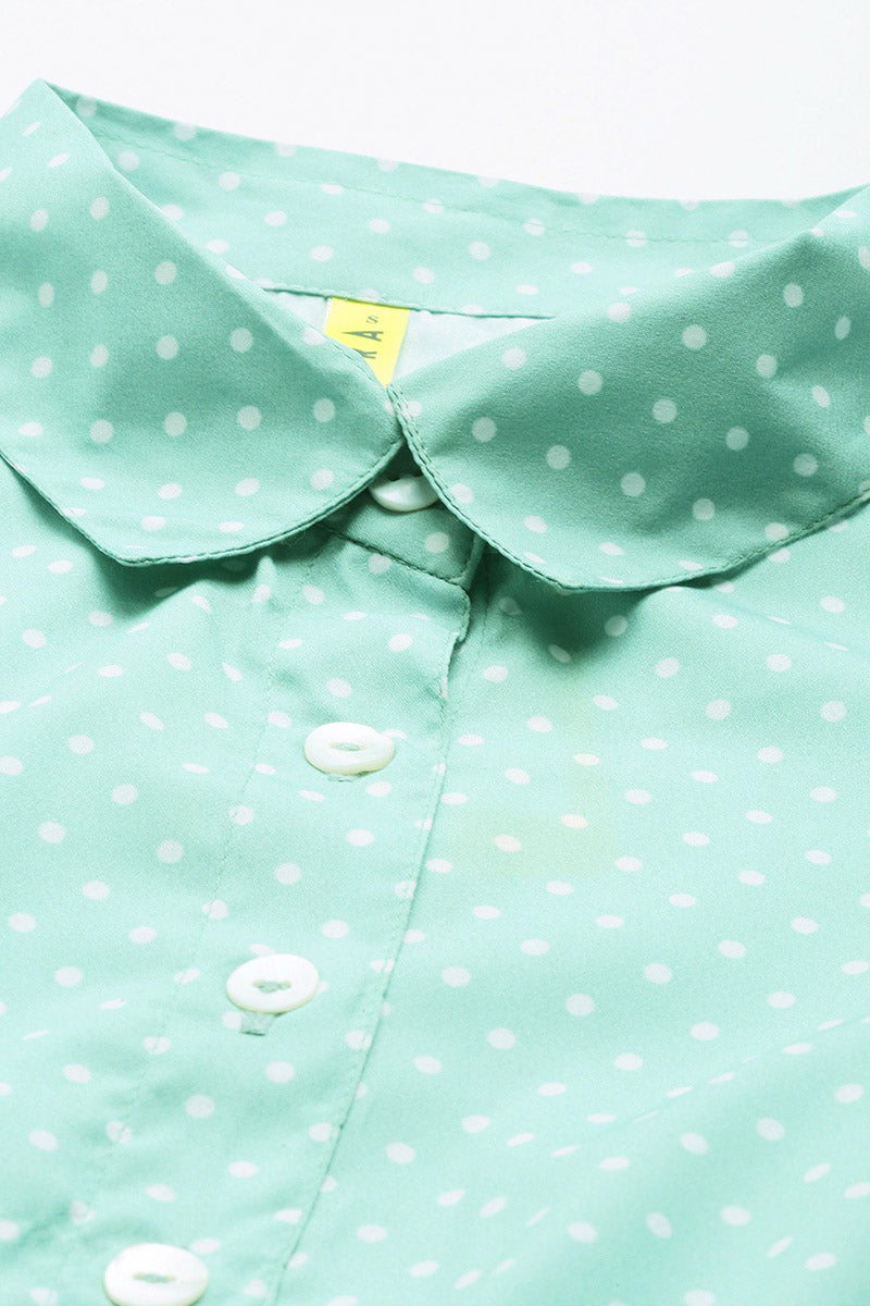 ZERESOUQ-Green-Crepe-Polka-Dots-Printed-Mini-Dress