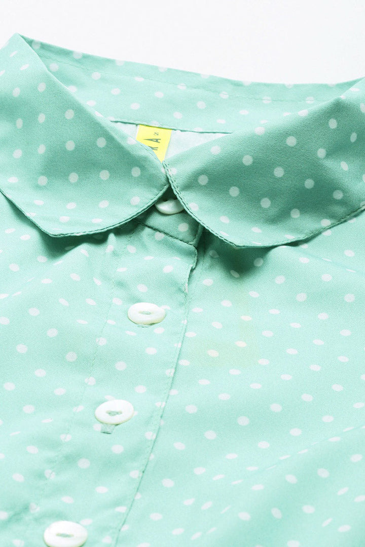ZERESOUQ-Green-Crepe-Polka-Dots-Printed-Mini-Dress