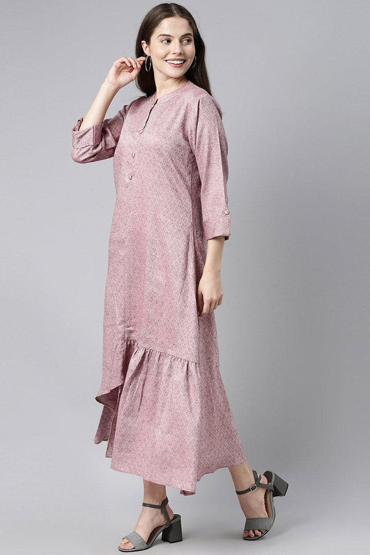 Metallic Mauve Cotton Blend Asymmetrical Dress