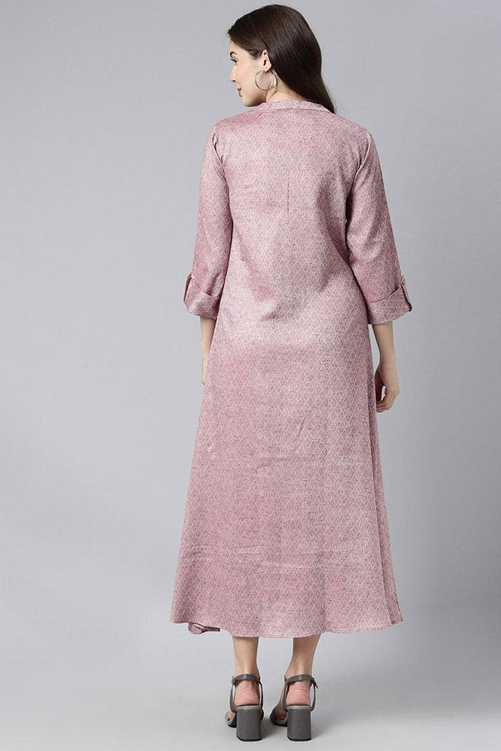 Metallic Mauve Cotton Blend Asymmetrical Dress