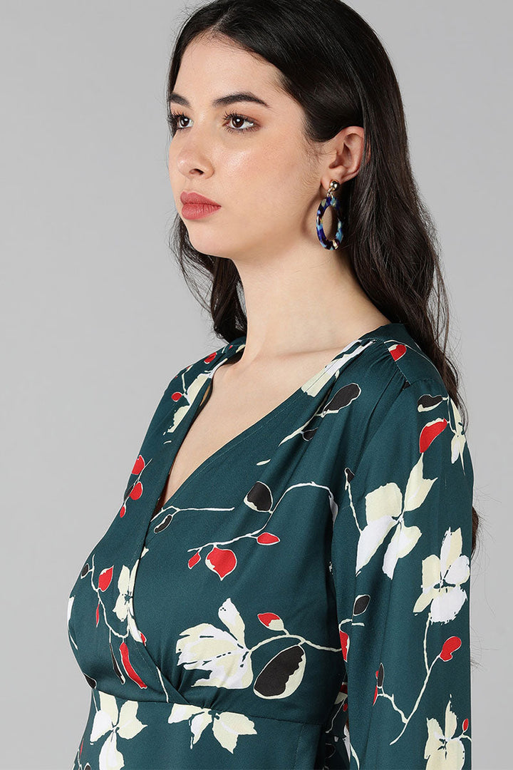 ZERESOUQ-Dark-Teal-Green-Polyester-Printed-Wrap-Style-Short-Dress