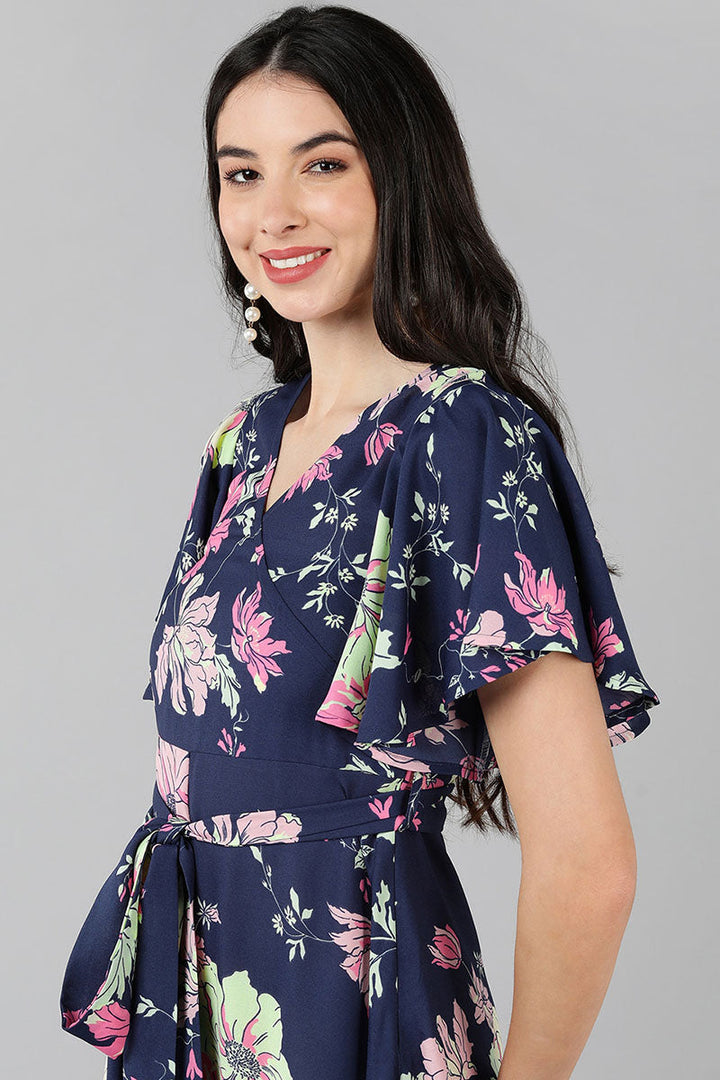ZERESOUQ-Navy-Blue-Georgette-Floral-Printed-Wrap-Style-Maxi-Dress