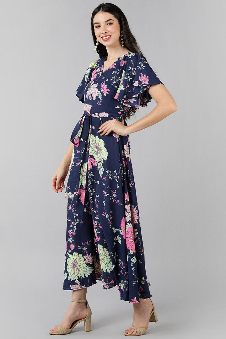 ZERESOUQ-Navy-Blue-Georgette-Floral-Printed-Wrap-Style-Maxi-Dress