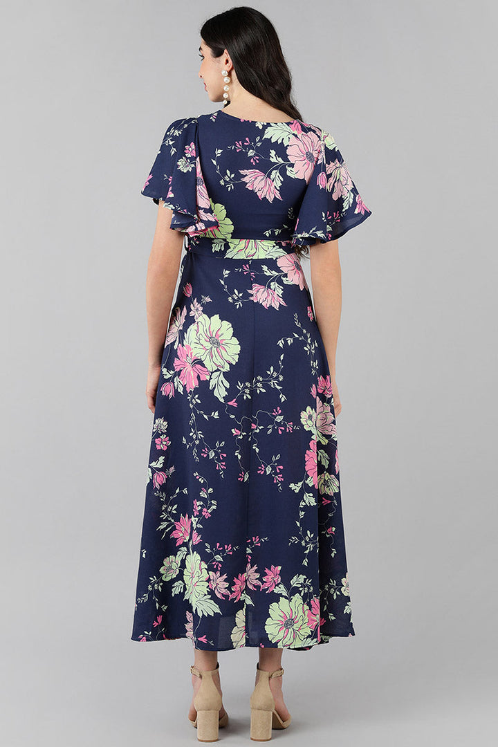 ZERESOUQ-Navy-Blue-Georgette-Floral-Printed-Wrap-Style-Maxi-Dress